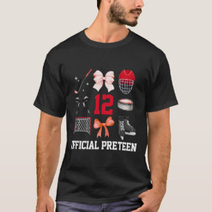 12th Birthday Girl Coquette Bow Hockey Sports 12 Y T-Shirt