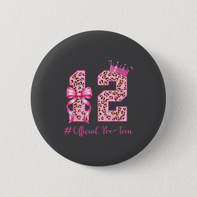 12th Birthday Girl Nk Coquette Bow Leopard 12 Year 6 Cm Round Badge (Front)