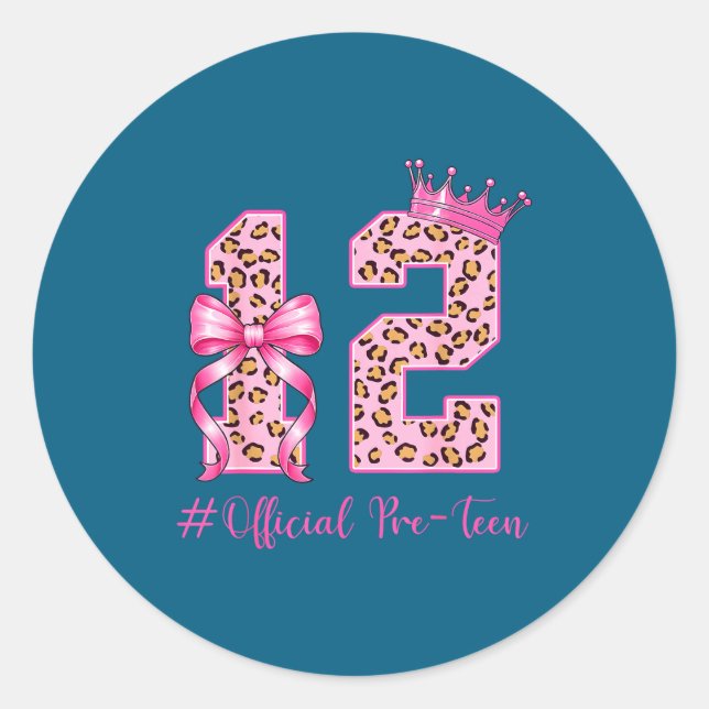 12th Birthday Girl Nk Coquette Bow Leopard 12 Year Classic Round Sticker (Front)