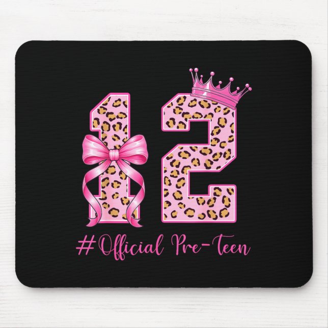 12th Birthday Girl Nk Coquette Bow Leopard 12 Year Mouse Mat (Front)
