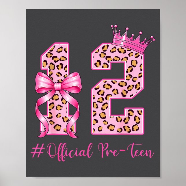 12th Birthday Girl Nk Coquette Bow Leopard 12 Year Poster (Front)