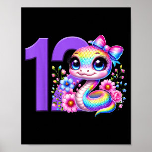 12th Birthday Girl Snake Party Rainbow Coquette Bo Poster