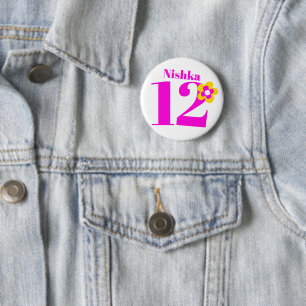 12th Birthday girls pink button/badge 6 Cm Round Badge