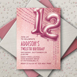 12th Birthday Girls Rose Gold Invitation