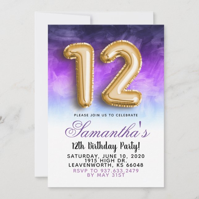 12th Birthday Gradient Invitation (Front)