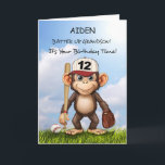 12th Birthday Grandson Personalise Baseball Monkey Card<br><div class="desc">Celebrate your grandson’s 12th birthday in a special way with this personalised baseball card! A fun-loving monkey, holding a bat and glove, brings playful energy to the design, making it perfect for a baseball fan. Add his name to the front for a custom touch that makes this keepsake even more...</div>