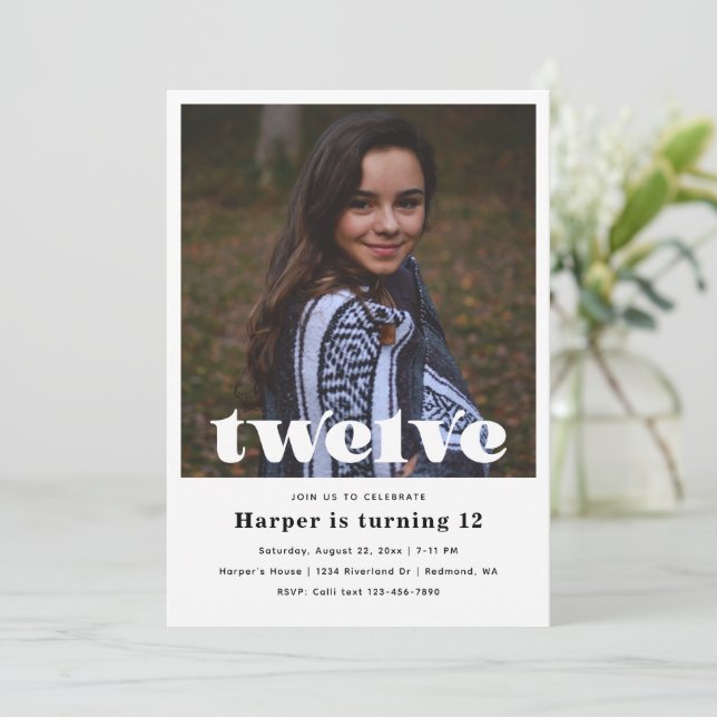 12th Birthday Invitation | Minimalist Birthday (Standing Front)