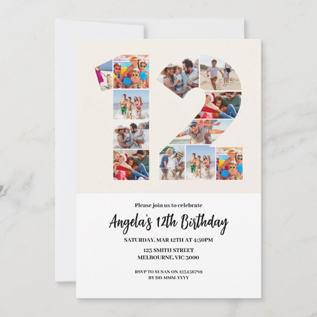 12th Birthday Invitation - Number 12 (Front)