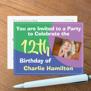 12th Birthday Invitation with Photo Postcard