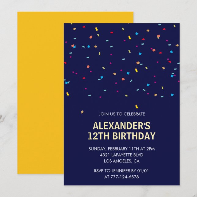 12th birthday invitations Boy Confetti Modern (Front/Back)