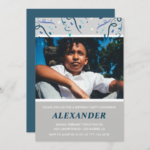 12th birthday invitations Boy Confetti Photo Navy