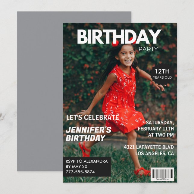 12th birthday invitations for her Magazine Cover (Front/Back)