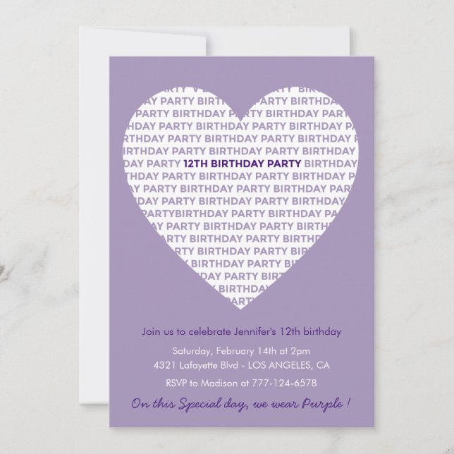 12th birthday invitations Heart Modern calligraphy (Front)