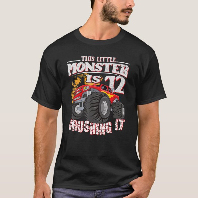 12th Birthday Kids This Little Monster Truck T-Shirt (Front)