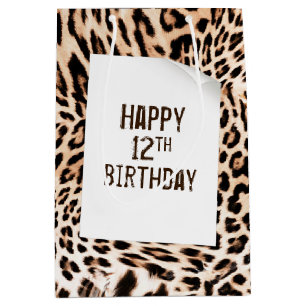 12th Birthday Leopard Fur Print  Medium Gift Bag