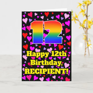 12th Birthday: Loving Hearts Pattern, Rainbow # 12 Card