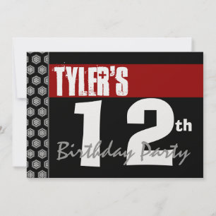 12th Birthday Modern For Him Red White Black W1927 Invitation