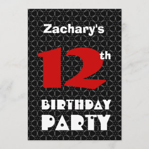 12th Birthday Modern Teen Black and White Pattern Invitation