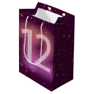 12th Birthday Neon Sign with Gold Confetti Medium Gift Bag