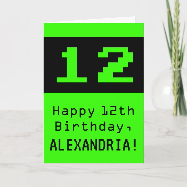 12th Birthday: Nerdy / Geeky Style "12" and Name Card (Front)