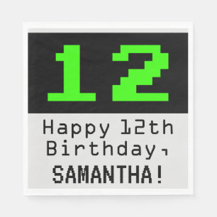 12th Birthday - Nerdy / Geeky Style "12" & Name Napkin