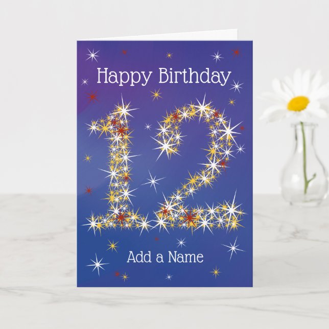 12th Birthday - Number 12 in Stars - Blue - Age 12 Card (Small Plant)