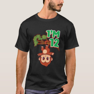 12th Birthday Party 12 Years Monkey Ape Zoo Animal T-Shirt