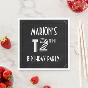 12th Birthday Party: Art Deco Style + Custom Name Napkin