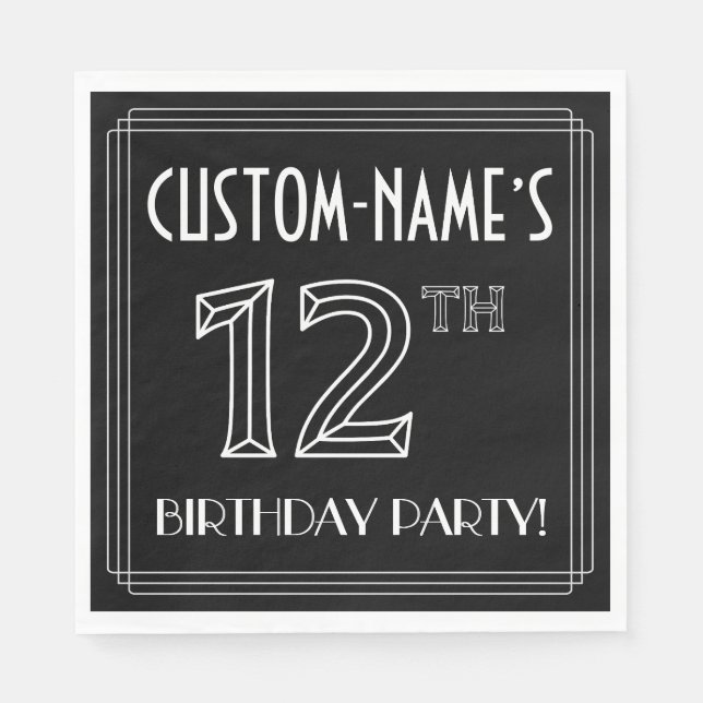 12th Birthday Party: Art Deco Style + Custom Name Napkin (Front)