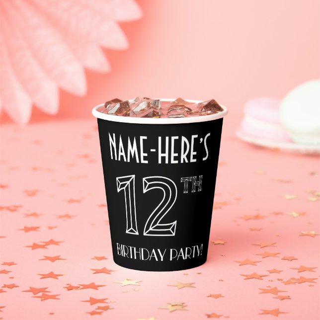 12th Birthday Party: Art Deco Style + Custom Name Paper Cups (Insitu)