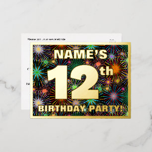 12th Birthday Party: Bold, Colourful Fireworks Loo Foil Invitation Postcard