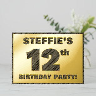 12th Birthday Party — Bold, Faux Wood Grain Text
