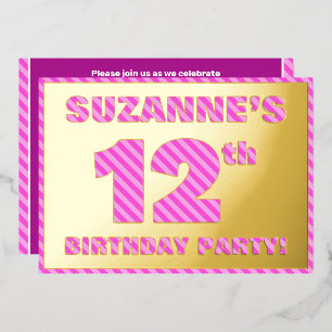 12th Birthday Party — Bold, Fun, Pink Stripes # 12