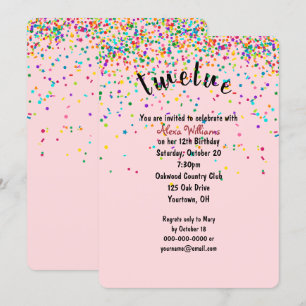 12th Birthday Party confetti Invitation