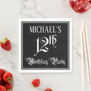 12th Birthday Party — Fancy Script + Custom Name Napkin