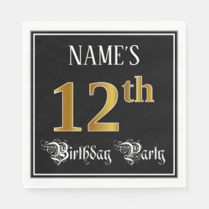 12th Birthday Party — Fancy Script, Faux Gold Look Napkin