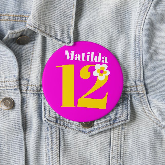 12th Birthday party girls pink yellow white 10 Cm Round Badge (In Situ)