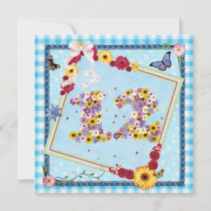 12th Birthday party Invitation flowers,butterflies