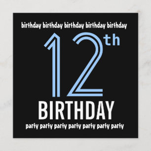 12th Birthday Party Modern Blue and Black Recycled Invitation