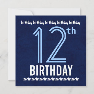 12th Birthday Party Modern Blue Recycled Invitation