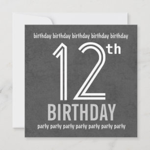 12th Birthday Party Modern Silver Recycled Invitation