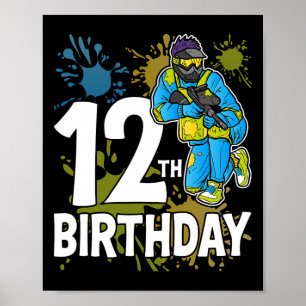 12th Birthday Party Paintll Player Gamer 12 Years  Poster