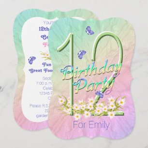 12th Birthday Party Rainbow Garden Invitations