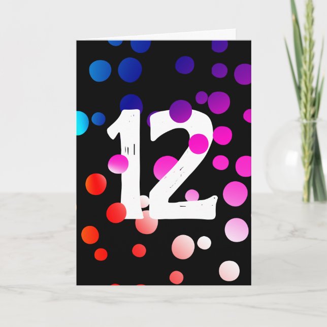 12th Birthday Rainbow Dots on Black Card (Front)