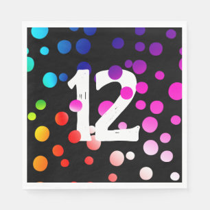 12th Birthday Rainbow Dots on Black Napkin