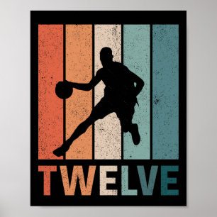 12th Birthday Retro Basketball Lovers 12 Years Old Poster