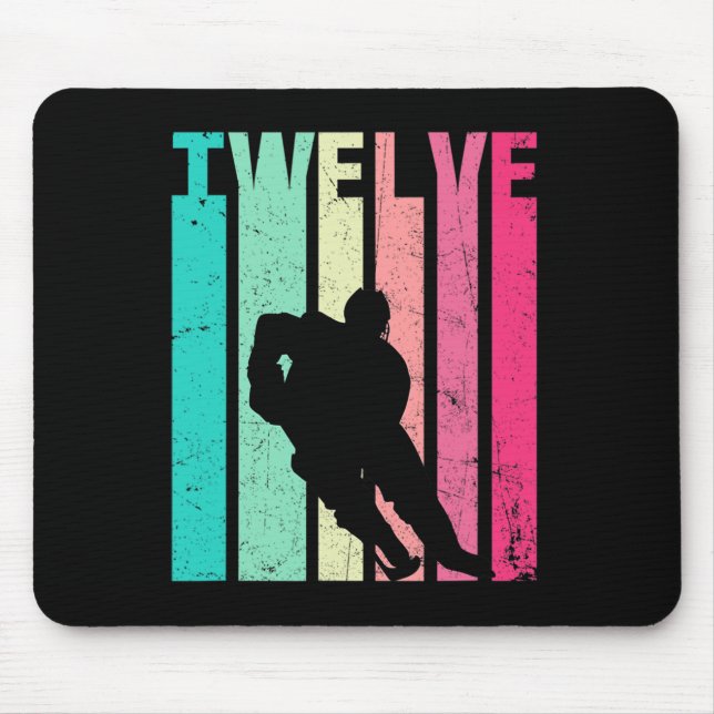 12th Birthday Retro Hockey Lovers 12 Years Old Bir Mouse Mat (Front)