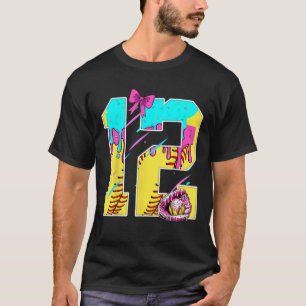 12th Birthday Softball Ice Cream Drip Bow 12 Years T-Shirt