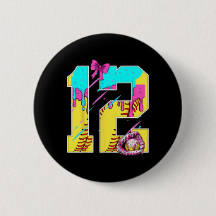 12th Birthday Softll Ice Cream Drip Bow 12 Years K 6 Cm Round Badge
