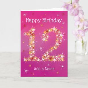12th Birthday - Star Number - Pink/Purple - Age 12 Card